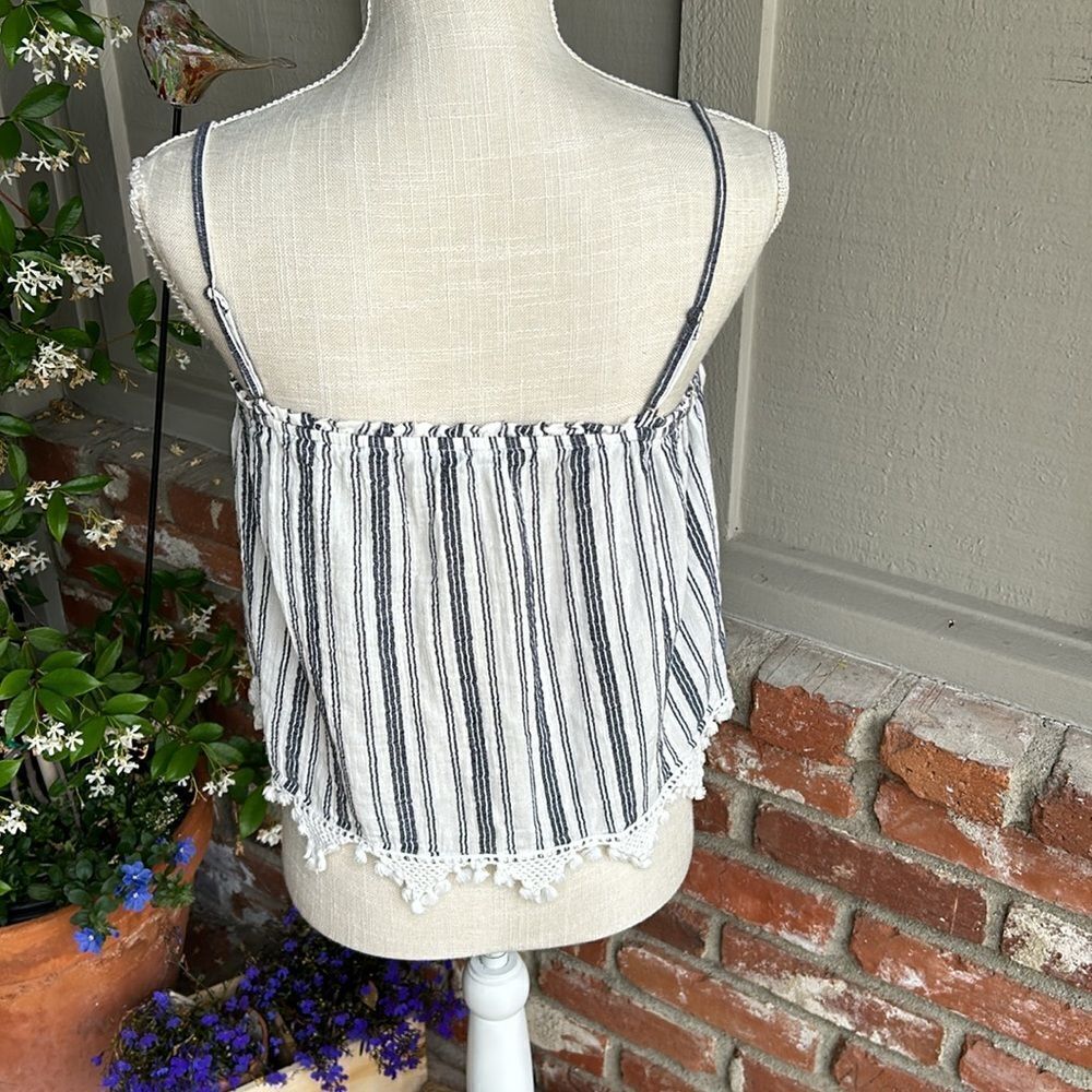 NWOT Joie Andoche Blue & White Stripe Camisole Pom Pom Fringe Tank Size: XS - Picture 6 of 12